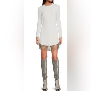 Gianni bini white rhinestone fringe white dress size 4 NWT